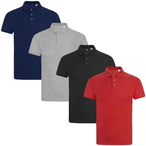 True Face Mens Polo Shirt Plain Tshirt Short Sleeve Summer Work Pique T Shirt Workwear Adult Tee Classic Casual Top Plain Set 3-4 Pack L