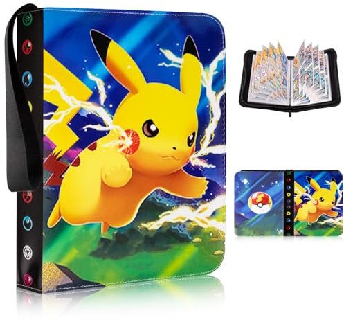 Egmelos 50 Seiten Sammelalbum, Wunderschön Bedrucktes PU-Cover-Album, Sammelalbum für Pokemon Karten, Sammelkarten Album mit Reißverschluss, Karten Halter Ordner Buch Hält 400 Karten A