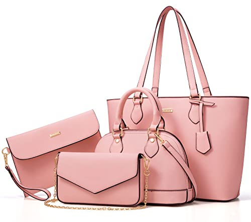 Bagsure Handtasche Damen Schultertasche Handtaschen Tragetasche Damen 4-teiliges Set für Büro Schule Einkauf Reise Geschenk (Rosa)