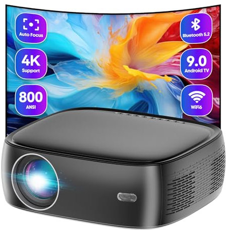 XJ-HOME Beamer [Autofokus/Trapezkorrektur] 25000 Lumen LED Beamer Full HD Android 9.0,4K Heimkino Unterstützt,5G WiFi Bluetooth Video Projektor Kompatibel mit Smartphone/Laptop/TV Stick/HDMI,Schwarz