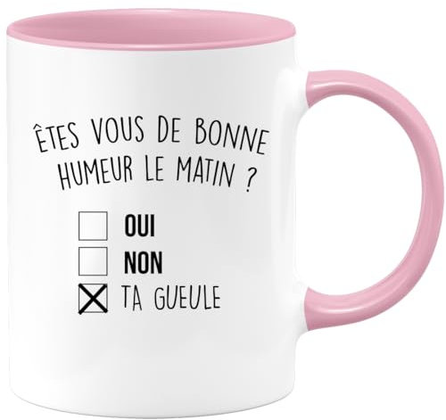 quotedazur - Mug Personnalisé Humour Êtes- Vous De Bonne Humeur Le Matin Oui Non - Cadeau Noël Original Drôle Anniversaire Tasse Collègue Homme Femme - Rose/Céramique
