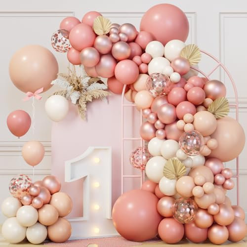 Blush Pink Balloon Garland Arch Kit 151Pcs, Retro Dusty Pink Nude Rose Gold Ivory White Confetti Latex Balloons for Girls Baby Shower Garden Tea Party Bachelorette Wedding Birthday Decorations