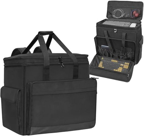 ORKELS Computer-Desktop-Tower-Tragetasche, Gaming-PC-Tower-Reise-Aufbewahrungstasche, PC-Rucksack für Tastatur, Kabel, Maus und Zubehör, nur Tasche, Schwarz