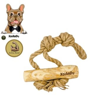XoiAnDu Coffee Wood Dog CHEW Hemp Rope, Safe, Natural and Healthy Toys, Real Coffee Wood and Hemp, Durable Stick with Rope Toy, Long Lasting for Aggressive CHEWERS, Dog Bones, Rope for Teeth Cleaning