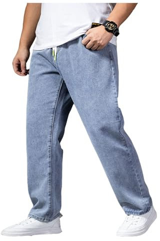 Pantalon en jean grande taille pour homme - Jean baggy extensible - Coupe ample - Taille haute - Stretch - Pantalon droit - Pantalon en denim délavé - Pantalon long en jean - Pantalon de loisirs, bleu