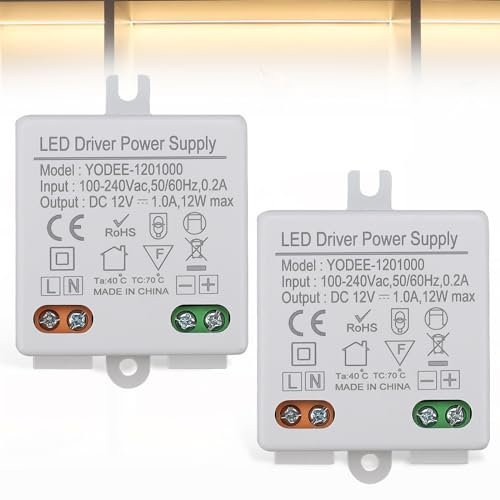 LED Trafo Mini 12V/DC, 2 Stück LED Trafo 12V 12W, Trafo 230V auf 12V IP67 dosentrafo, keine Mindestlast Nötig