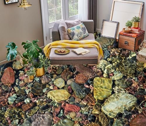 Autocollant De Sol Étanche Pierres d'eau 3D, 150 * 105 cm Sol Papier Peint Peintures Murales Auto-Adhésif Amovible Cuisine Bain Sol Étanche Tapis Tapis Impression Époxy