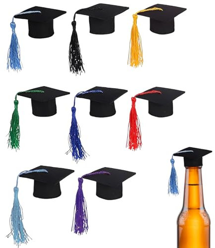 Mini Doktor Bachelor Hut Abschlusskappen Studenten Hut Weinverschluss, 8 Stück, mit Quasten, für Abschlussfeier