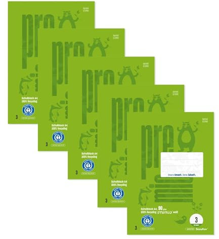 Staufen premio Schulblock - 5 Blöcke je 50 Blatt, Lineatur 3, DIN A4, 90 g/m², Doppellinien