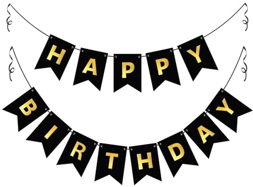 DERAYEE Happy Birthday Girlande Banner,Geburtstag Bunte Banner Deko,Geburtstag Wimpelkette für Party Geburtstagsfeier Dekoration, Babydusche (Schwarz)