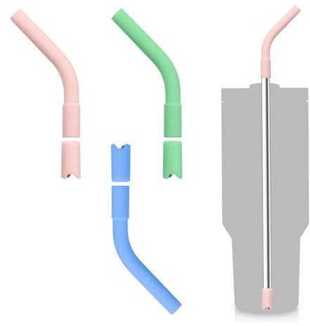 XUKZIMA 3 Pcs Silicone Straw Tips with Pedestals Reusable Straw Topper Covers for Stanl Metal Straws Extender Protectors for Straw Silicone Straw Sleeve Fits for 0.31-0.39in Diameter Straw(3 Colors)