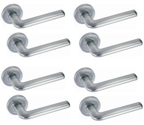 Generic 4 Pack Leana Satin Chrome Door Handles, Internal Lever Handles with Standard Latch, Mortice or Bathroom Lock, 12 cm x 4 cm