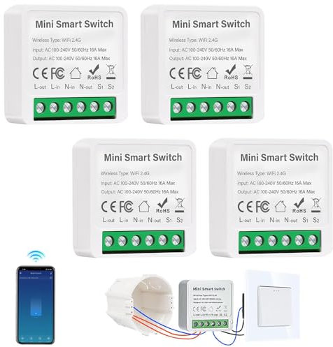 Vmxlso 4Pcs Interruptor Inteligente Wifi, Interruptor Wifi Smart Life Compatible con Alexa y Google Home, Control de App y Función de Temporizador Interruptores Inteligentes