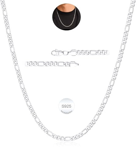 Rajputana Silber Kette Herren 5mm 925 Sterling Silber Kette Herren Silberkette Nrcklace Figaro Halskette Silver Mens Chains Necklace Männer Schmuck 20 Zoll