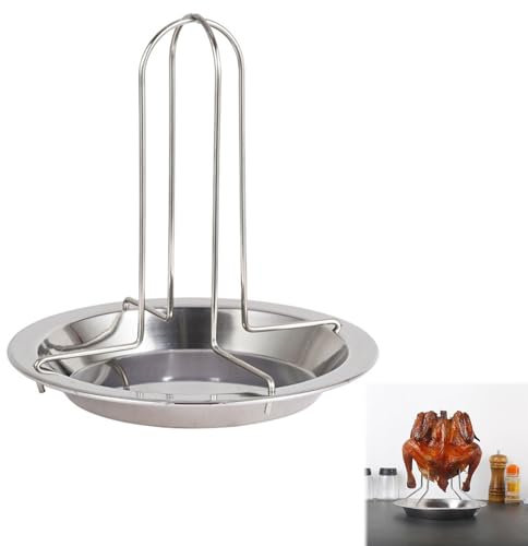 TUKNN Soporte Vertical para Asar Pollo y Pavo, Soporte para Gallinas, Pollo Barbacoa Soporte, Asador Vertical de Pollo, Posavasos de Acero Inoxidable para Pollo con Bandeja de Goteo, 1 PCS