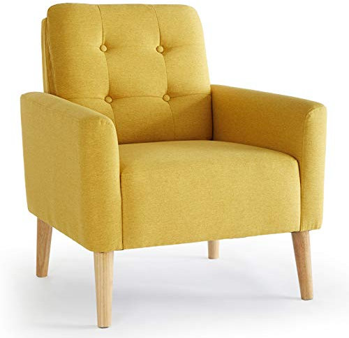 Mondeer Sessel, Sessel mit Armlehnen Massivholzbeine Modern Einfach für Schlafzimmer Wohnzimmer Balkon Büro, D72 x W72 x H81 cm, Gelb