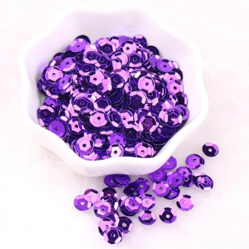 Blausky 6000 Stück（ca.10g） Lose Pailletten zum Basteln,Pailletten aus PVC mit Löchern,Runde Bestickte Pailletten,6 mm Glitzer Pailletten zum Aufnähen Aufkleben Auffädeln DIY Kunsthandwerk,Violett
