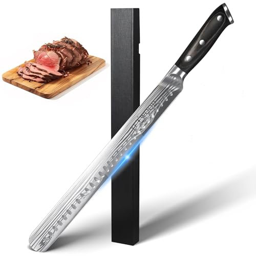 YFWOOD Slicing Carving Knife, 12 Inch Sharp Brisket Knife with Wood Handle, Premium Cutting Tool for Slicing Roasts, BBQ, Turkey, Bread with Gift Box