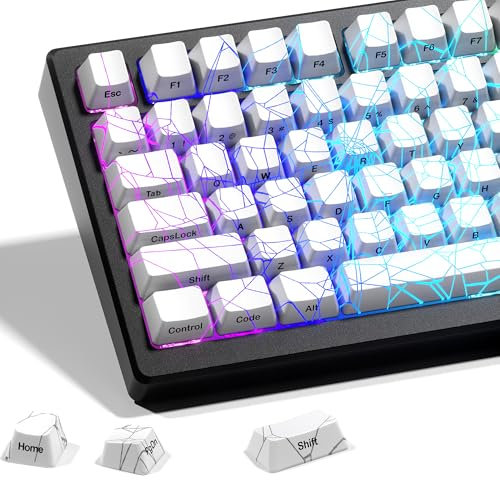 HITIME x XVX Shine Through Keycaps w/IMD Tech, Custom Spider Web Keycaps 60 75 100 Percent, White Key Cap Set Lines Backlit, OEM Profile Side Printed for Keyboards