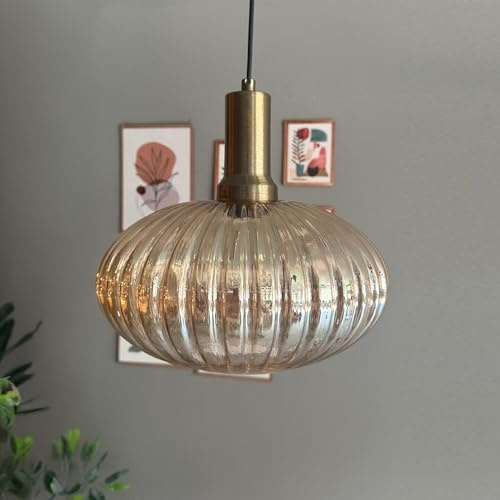 bamyum Elegant Pendelleuchte Vintage Glas, 30 cm Retro Hängelampe Esstich, Pendelleampe Kugel Glas, Küchenlampe Wohnzimmer E27, Glaslampe Hangend Esstich, Lampenschirm
