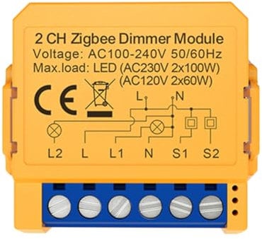 Steowsey Tuya Zigbee Smart Dimmers Switch Module 2CH Control LED Lights Dimmable Switch Stepless Dimming+Voice Control