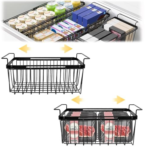 BigKing 2 organizadores para congelador expandibles, longitud ajustable de 39 a 59,5 cm, cesta para congelador con asas, de alambre metálico, cesta de almacenamiento ahorra espacio