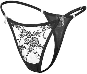 comeondear Mini G String Damen Tanga Sexy Dünn Glitzer Spitze Unterwäsche für Frau Große Größen Mini Bikini Slip T Back Lace Thongs Underwear Low Waist Atmungsaktiv Höschen Panty(Schwarz,XL)