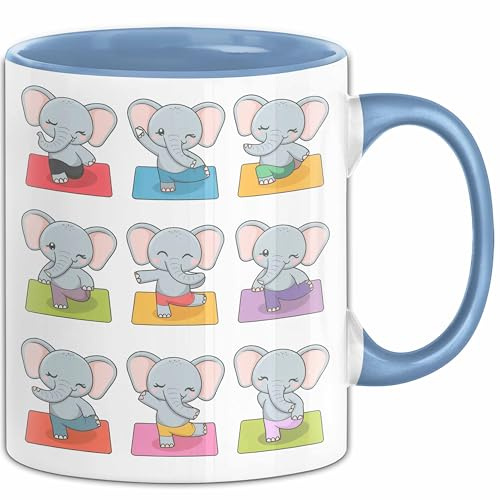 Elefant Tier Tasse Geschenk Lustige Geschenkidee Spruch Elefanten Yoga (Blau)