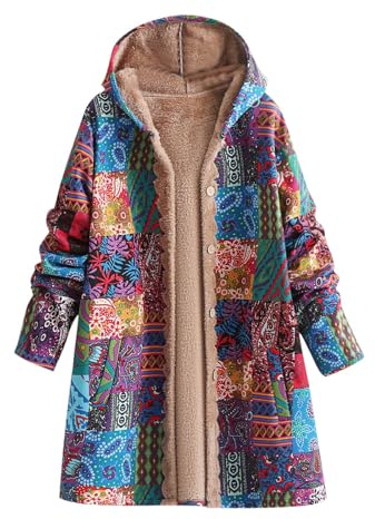 Zeiayuas Sherpa Fleece Lined Coat Women Winter Thick Jackets Plush Warm Outwear Ladies Teddy Bear Long Trench Coat Thicken Casual Jackets Vintage Floral Print Coats Overcoat