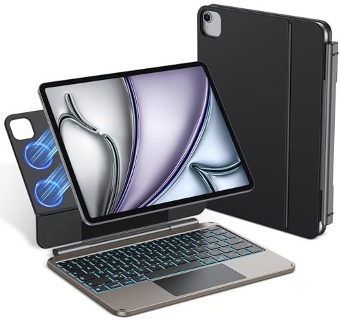 TECURS Tastaturhülle für iPad Air 11 (M3/M2, 2025/2024)/Air 5 2022/Air 4 2020 mit Trackpad für iPad Pro 11 Zoll (4/3/2/1 Gen) mit magnetischem Design, schwimmend, Hintergrundbeleuchtung, französisches