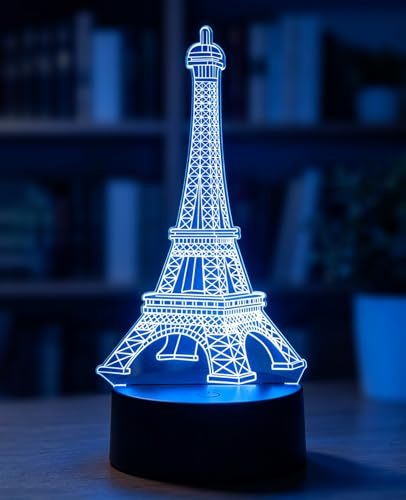 BIRBANN 3D Eiffelturm Lampe, LED Nachtlicht mit 7 Farbwechsel, Touch-Steuerung, Optische Illusion Tischleuchte für Wohnzimmer Schlafzimmer Deko, Geschenk-Idee für Frankreich Fans