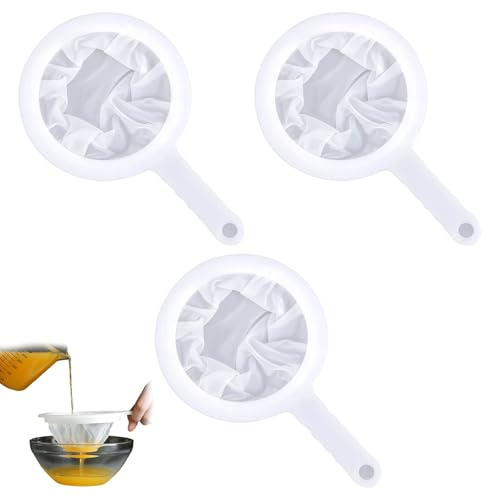 Tamiz de Nailon Fino, 3 Pcs Filtro de Alimentos(100/200/400 Puntos) | Colador Malla de Nailon Fino Ultrafino con Asa, para Aceites, Café, Té, Jugo, Vino, Leche, Filtrado Rápido