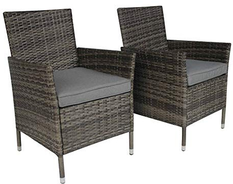 CHARLES BENTLEY Outdoor, Indoor, Garden, Patio, Conservatory, Balcony, Pair of Rattan Dining Chairs, Grey, Weatherproof, Fireproof Fabric, Removable Cushions, Furniture Set, 2 Chairs (60x60x86cm)