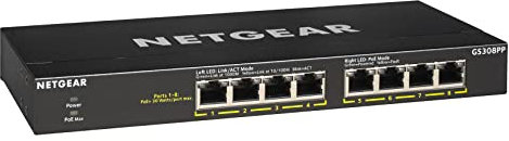 NETGEAR Switch Ethernet PoE 8 porte Unmanaged (GS308PP), Switch PoE Gigabit con 8 x PoE+ a 83 W, montaggio desktop o a parete