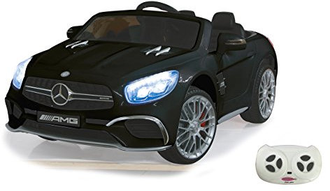 Jamara 460295 – Ride-on Mercedes SL65 black 12V – Soft Start, 2-Speed, Ultra-Grip Rubber Belt, Shock Absorber, Aux & USB Port, LED, 2 Powerful Drive Motors and Battery for Long Drive Time Up to 90 min