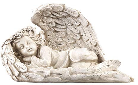 Lunartec Statuette da Giardino - GUIDATO Angelo: Figura di Angelo Custode a LED Solare Addormentato, 16 cm, per Interni ed Esterni (di Trincea, Solare, Luci solari)
