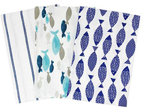 Wrapables, 100% Baumwolle, Fisch-Design, 3 Stück Geschirrtücher, One Size, 3