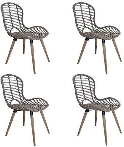 vidaXL Esszimmerstühle 4 STK., Esszimmerstuhl mit Rückenlehne, Essstuhl Küchenstuhl Holzbeine, Stuhl für Esszimmer Küche, Braun Natur Rattan