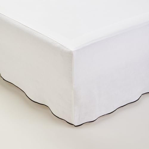 MADURA - Cache sommier Carlina Décoration pour Maison Salon Chambre Canapé - Idée Cadeau en Lin lavé légèrement froissé Blanc 180x200 cm