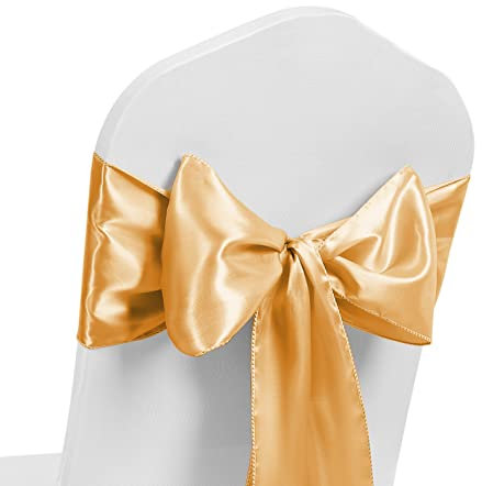Satin Chair Sash WIDER FULLER BOWS Chair Sashes Bow Back Tie Ribbon Wedding Banquet Decoration (Gold, 50)