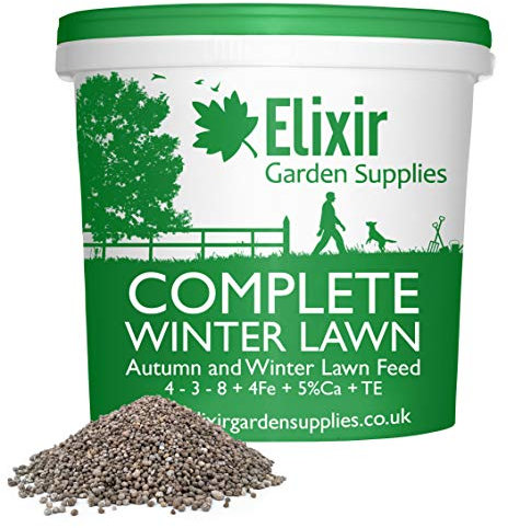 Elixir Gardens Complete Winter Lawn | Autumn & Winter Lawn Feed/Fertiliser Optimized for British Climate N.P.K 4-3-8+4Fe+5% Ca+Te | 5kg Tub | Treats up to 140 sq.m