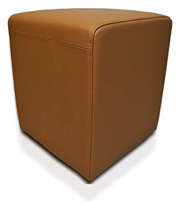 Quattro Meble Echtleder Hocker 40x40x45 cm Sitzhocker Rindsleder Sitzwürfel Fußhocker Polsterhocker Puff braunes Echt Leder Massif Calvados