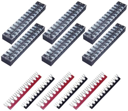 CEEYSEE 12 Pezzi Morsettiera Elettrici Striscia terminale a vite 6 pezzi 12 Position morsettiera a doppia fila 600 V 25 A +6 pezzi 12 Position Con striscia a barriera 400V 25A rossa e nera (YTB2512)