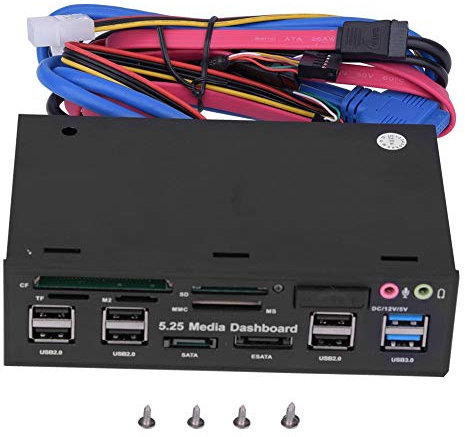 5.25inch Media Dashboard, Front Panel USB3.0/2.0 HUB eSATA SATA Audio All-in-1 Card Reader Supports M2/SD/MMC/MS/CF