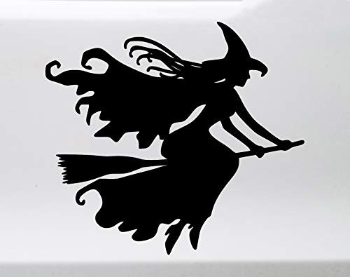 Minglewood Trading Witch on Broom Black Vinyl Decal - Halloween - Die Cut Sticker - 5w x 4.5h inches