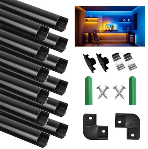 Profilé Aluminium LED, 12 x 1Mètre V Shape Profilés en Aluminium, Canaux et Diffuseurs LED avec Couvercle PC - Accessoires Complets, Compact Finition Professionnelle pour Ruban LED (Noir-V)