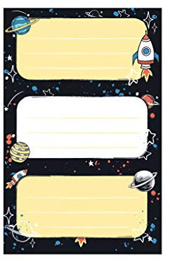 Herlitz 50034321 selbstklebende Buchetiketten, Motiv: Space, 3 Bogen à 3 Stück, mehrfarbig