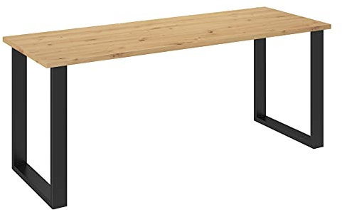 Tisch Limanda, Praktischer Esszimmertisch, Wohnzimmertisch, Küchentisch, Schwrz Stahlbeine, Tisch für Esszimmer, Essgruppe (Eiche Artisan/Schwarz, 185 x 67 cm)