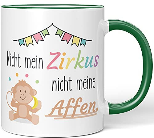 JUNIWORDS Tasse, Nicht Mein Zirkus Nicht Meine Affen, Wähle Farbe, Grün