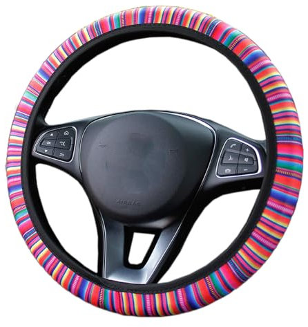 Bunte Blumen Stoff Universal Auto Lenkradbezug Lenkradhüllen Lenkradabdeckung Anti-Rutsch Schweiß absorbieren Auto Wrap Lenkrad Abdeckung Lenkradschoner Autozubehör für Damen 37-38cm,Bunte Streifen